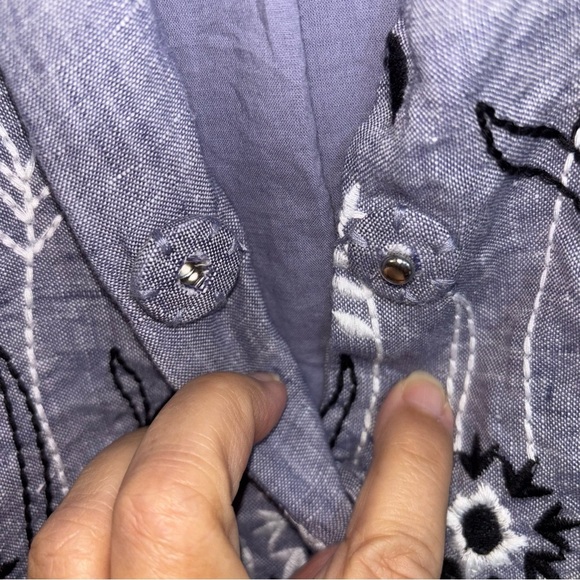 Coldwater Creek Blue Floral Embroidered Womens Jacket 3X Snaps Spring Boho Linen - Picture 5 of 10